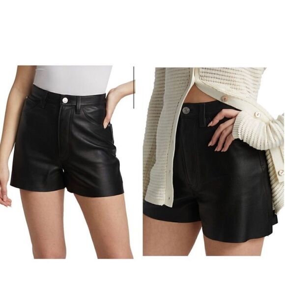 FRAME $598 High-rise Lamb Leather Shorts - Picture 4 of 11